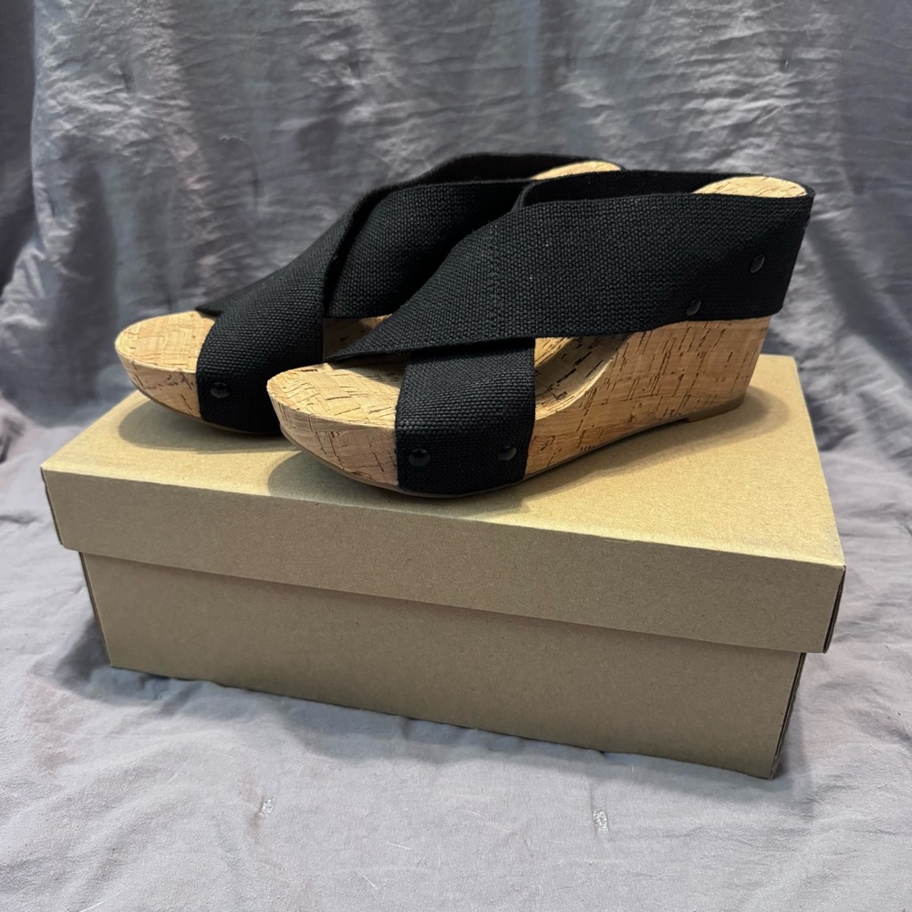 Lucky Brand Black Wedge Sandals with Cork Heel Size 7M